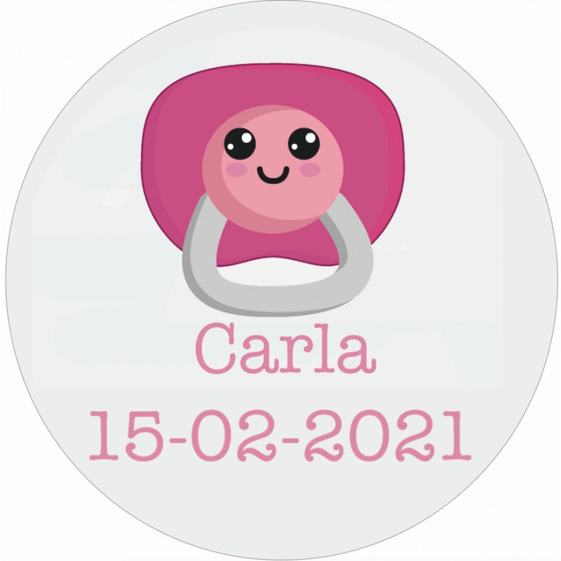 Adesivo personalizzato per battesimo 3cm con design di ciuccio rosa