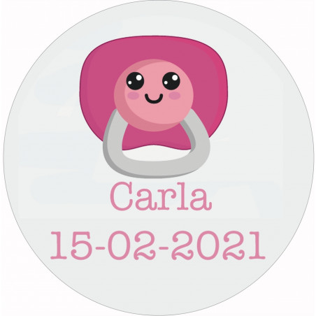 Adesivo personalizzato per battesimo 3cm con design di ciuccio rosa