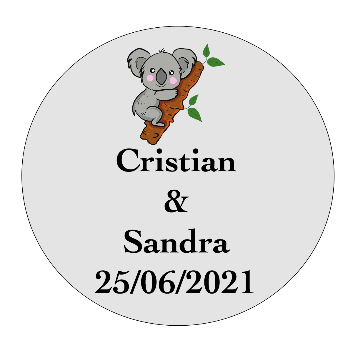 Adesivo personalizzato da 3 cm per matrimoni con design di koala