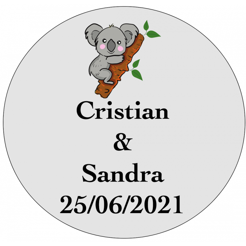 Adesivo personalizzato da 3 cm per matrimoni con design di koala