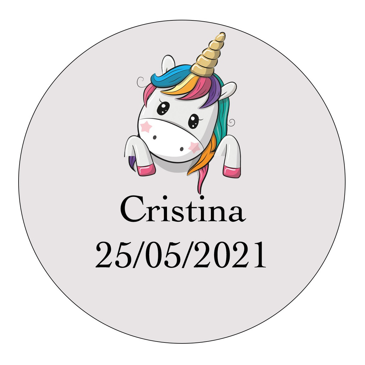 Adesivo unicorno personalizzato da 3 cm per eventi infantili