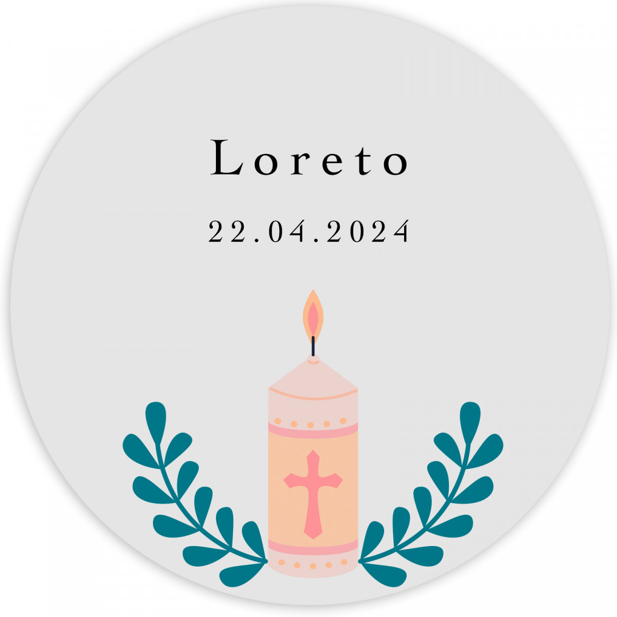 Adesivo di 3 cm per comunione e battesimo personalizzato con candela rosa e nome