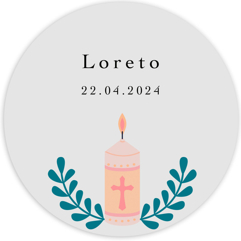 Adesivo di 3 cm per comunione e battesimo personalizzato con candela rosa e nome