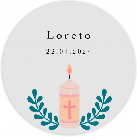 Adesivo di 3 cm per comunione e battesimo personalizzato con candela rosa e nome