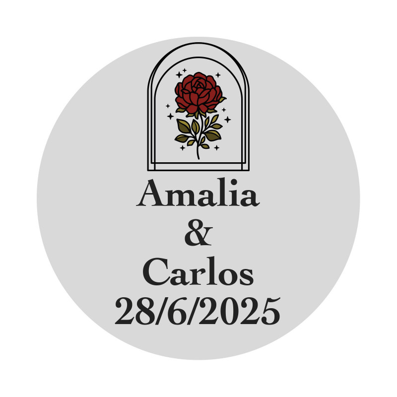 Adesivo matrimonio personalizzato con design di rosa in cupola