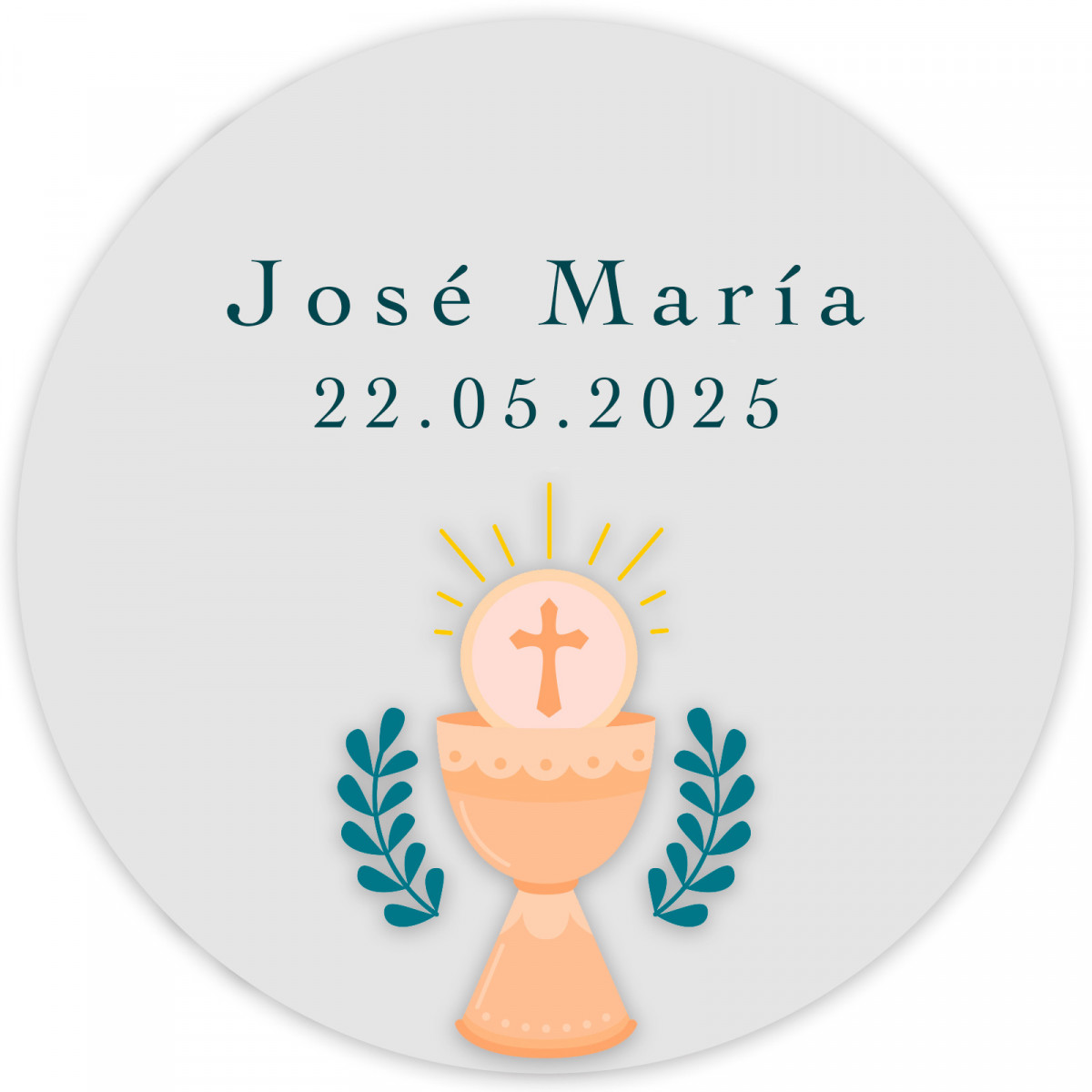 Adesivo comunione personalizzato con design di calice 3 cm e fondo trasparente