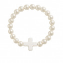Bracciale di perline bianche perlescenti con croce colorata per eventi religiosi