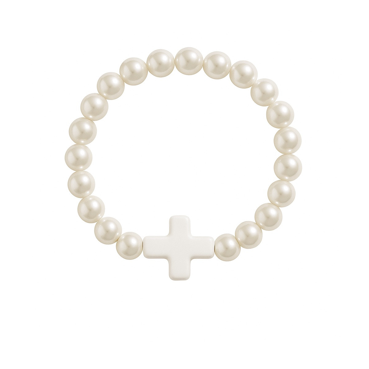 Bracciale di perline bianche perlescenti con croce colorata per eventi religiosi