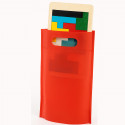 Tetris in legno con pezzi colorati in borsa rossa 13x17 e adesivo di Babbo Natale e amici da regalare a Natale