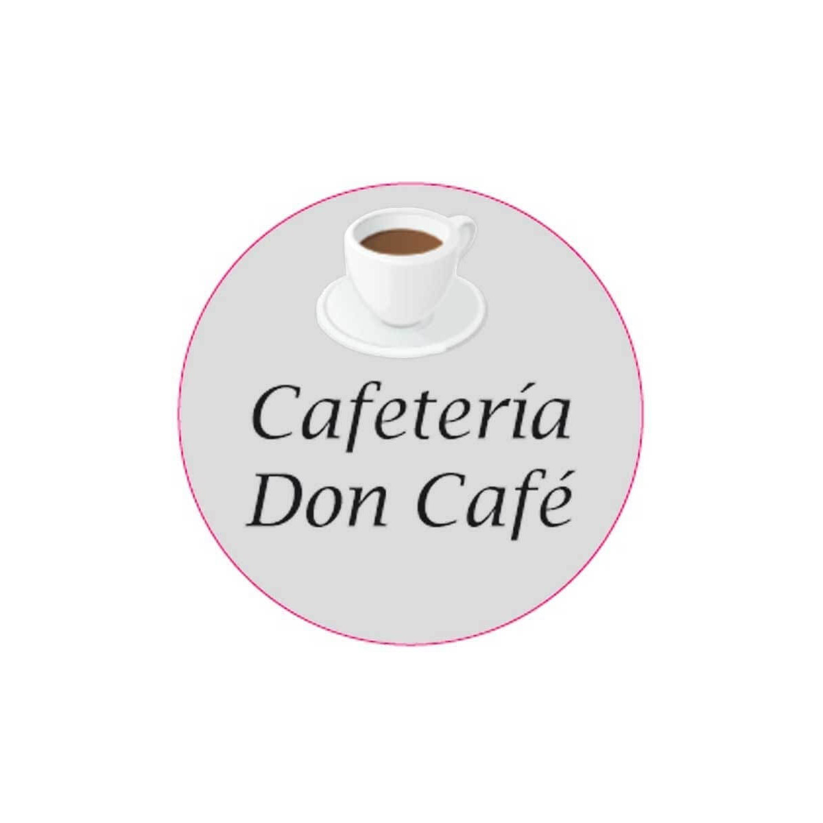 Adesivo personalizzato da 3 cm per aziende con design di tazza da caffè e fondo trasparente.