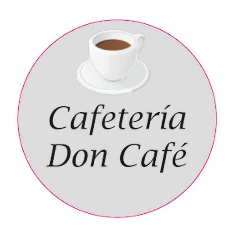 Adesivo personalizzato da 3 cm per aziende con design di tazza da caffè e fondo trasparente.