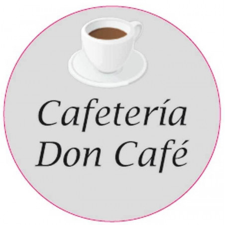 Adesivo personalizzato da 3 cm per aziende con design di tazza da caffè e fondo trasparente.