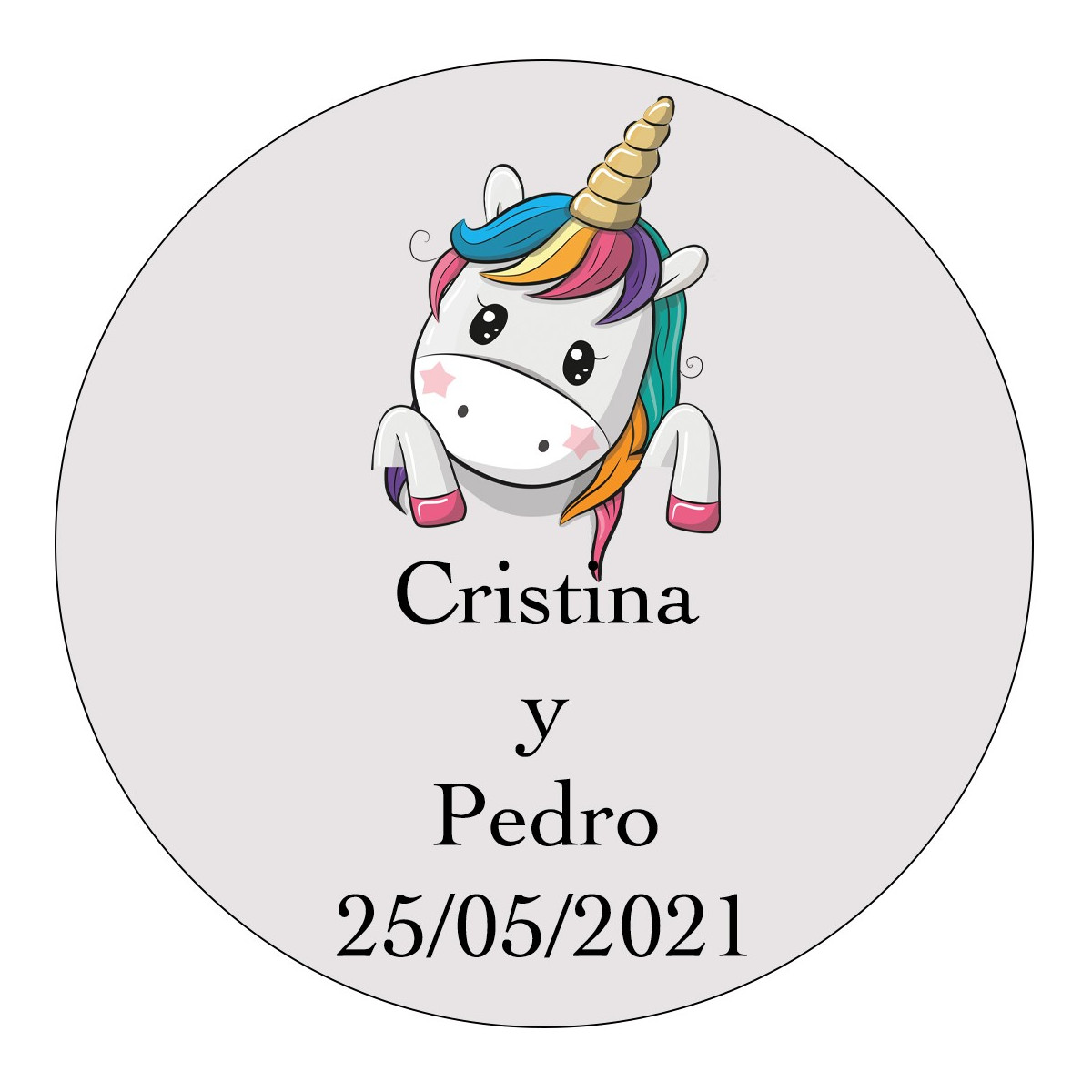 Adesivo unicorno matrimonio personalizzato per dettagli degli invitati 3 cm con sfondo trasparente