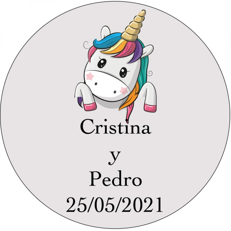Adesivo unicorno matrimonio personalizzato per dettagli degli invitati 3 cm con sfondo trasparente