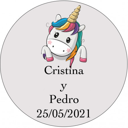 Adesivo unicorno matrimonio personalizzato per dettagli degli invitati 3 cm con sfondo trasparente