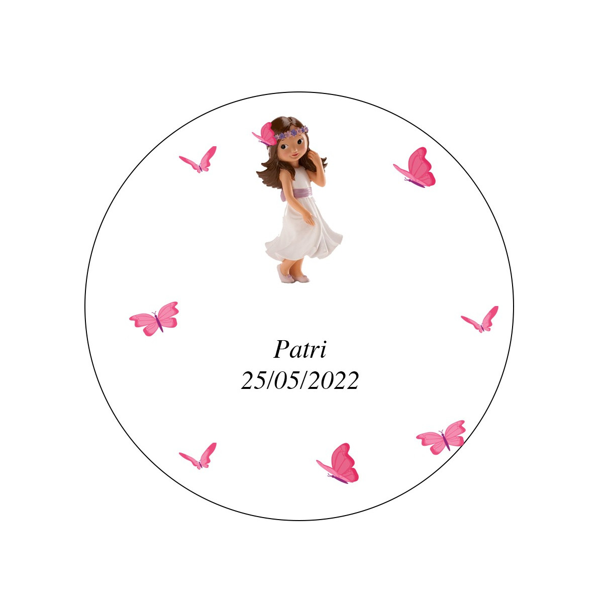 Adesivo comunione bambina con design di farfalle rosa 3cm e sfondo trasparente