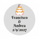 Adesivo 3 cm matrimonio personalizzato con design di torta nuziale e sfondo trasparente