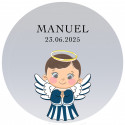 Adesivo comunione bambino con design di angelo personalizzato 3cm con fondo trasparente