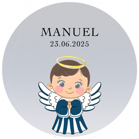 Adesivo comunione bambino con design di angelo personalizzato 3cm con fondo trasparente