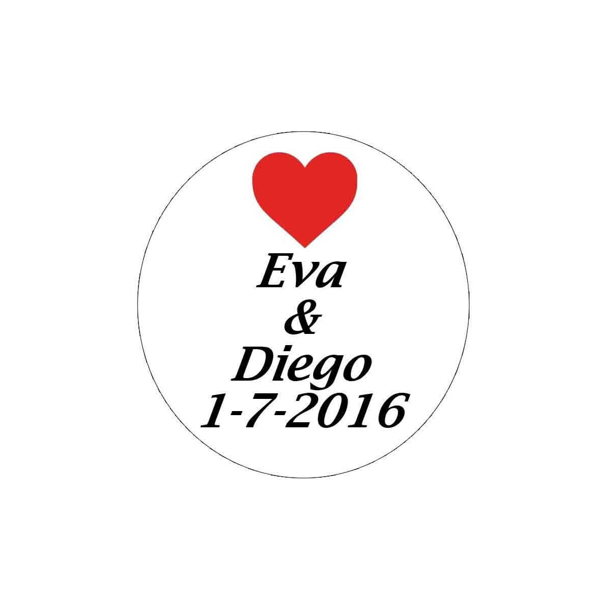 Adesivo personalizzato da 3 cm con cuore rosso e nomi