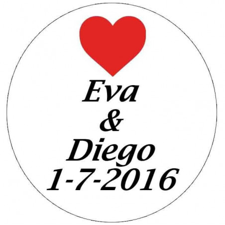 Adesivo personalizzato da 3 cm con cuore rosso e nomi