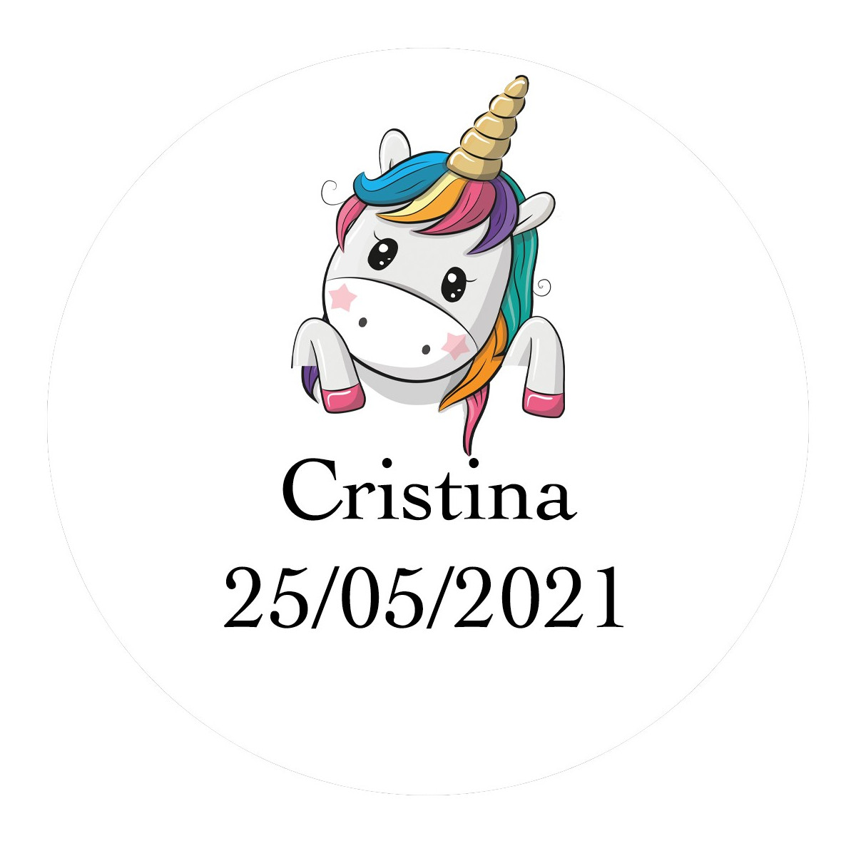 Adesivo unicorno personalizzato per comunioni battesimi e compleanni 3cm