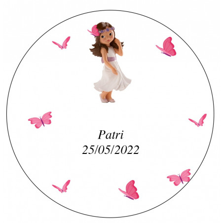 Adesivo comunione bambina personalizzato 3cm con farfalle