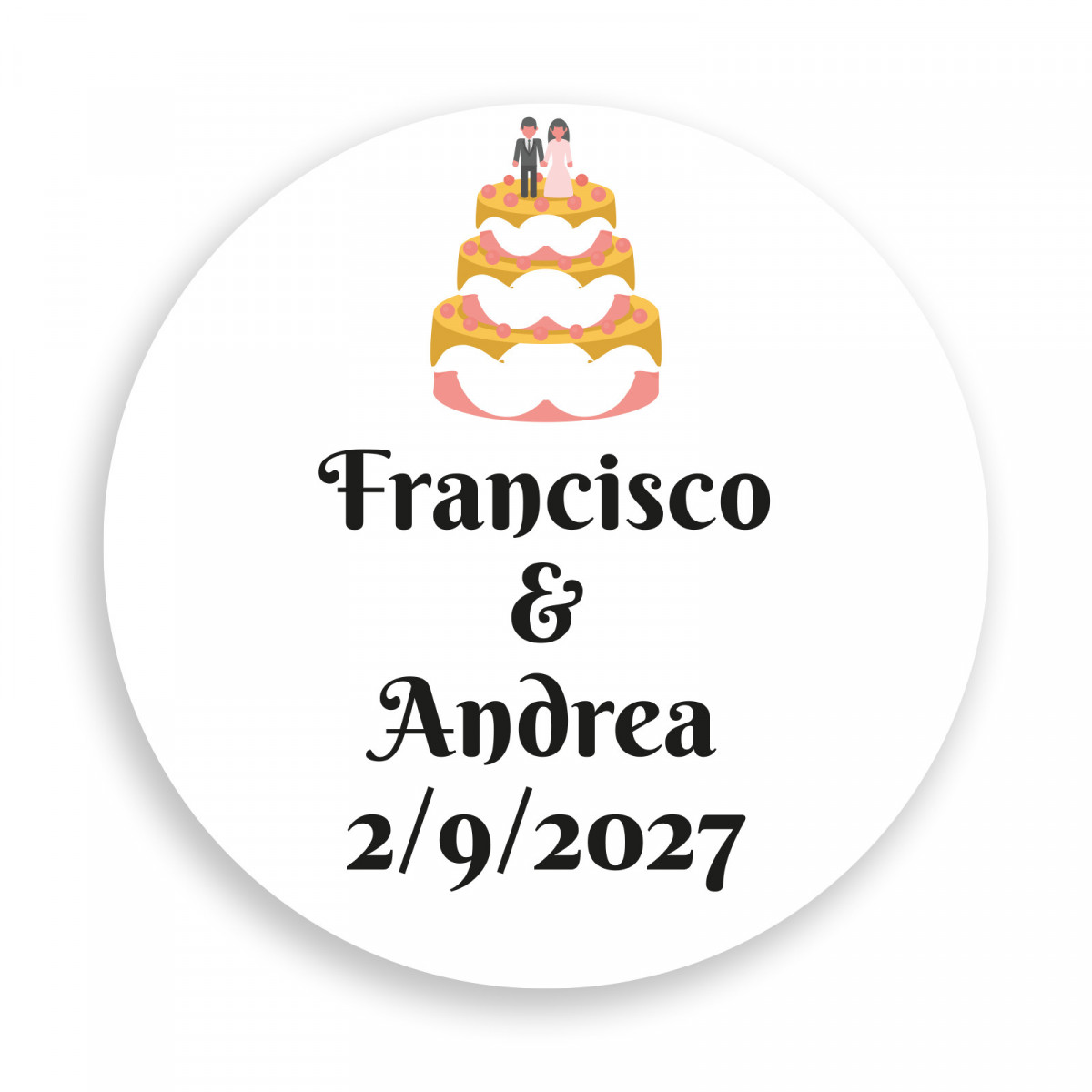 Adesivo 3cm matrimonio personalizzato con design di torta nuziale