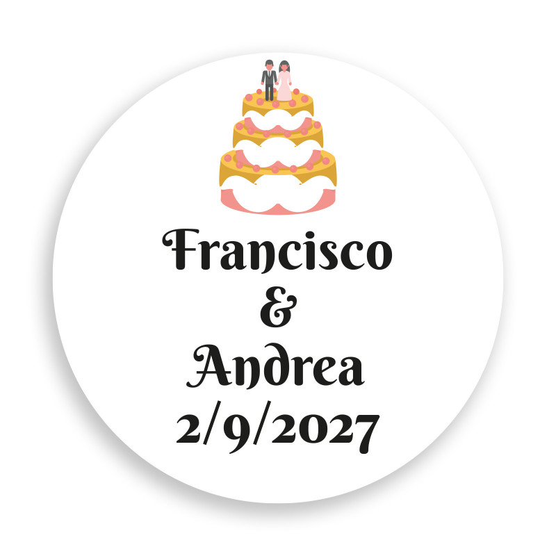 Adesivo 3cm matrimonio personalizzato con design di torta nuziale