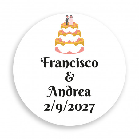 Adesivo 3cm matrimonio personalizzato con design di torta nuziale