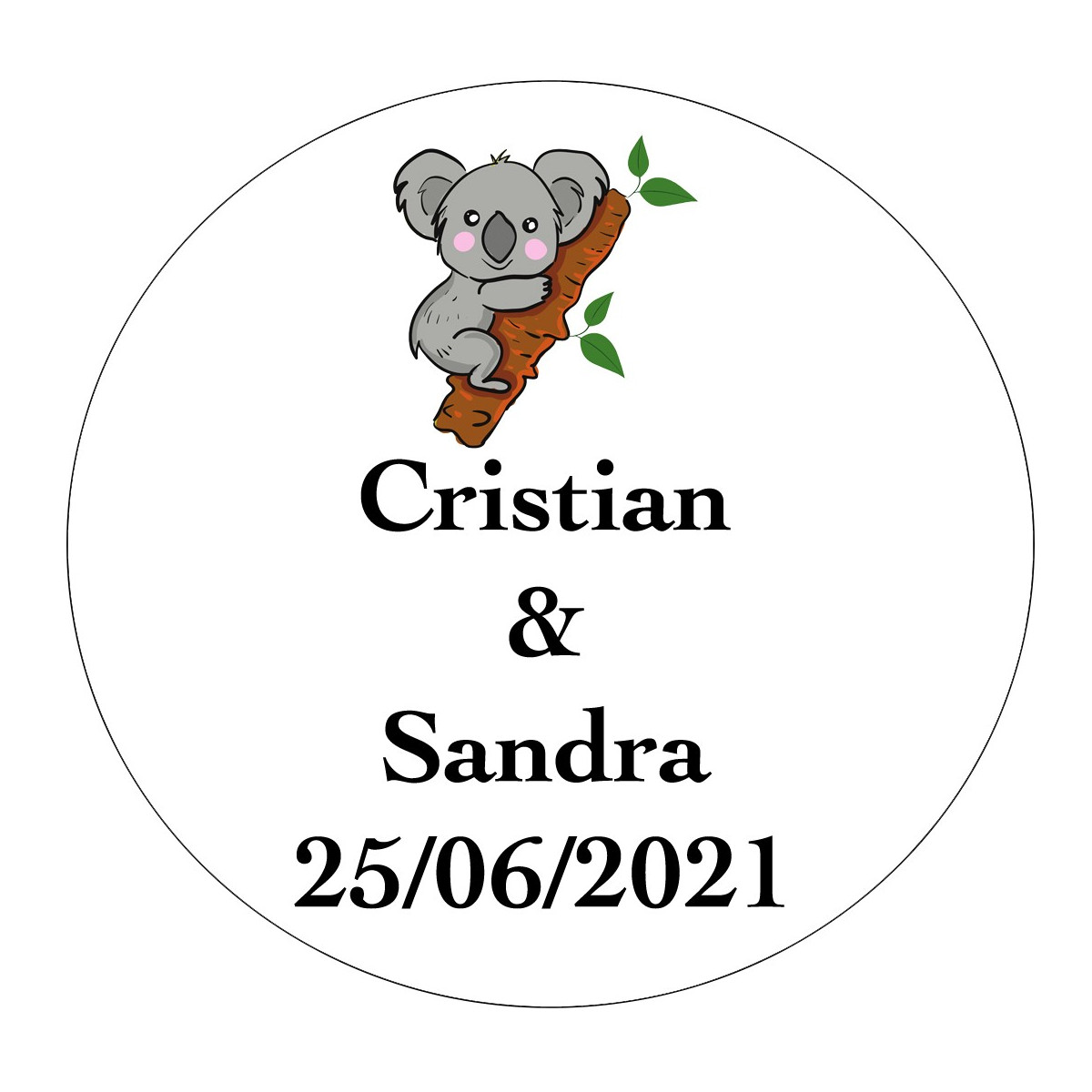 Adesivo personalizzato per matrimoni con koala 3cm