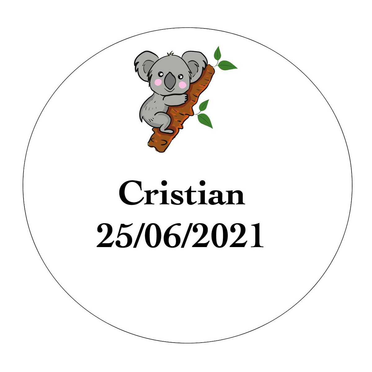 Adesivo personalizzato da 3 cm per eventi con design di koala