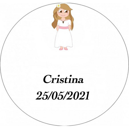 Adesivo comunione 3cm bambina personalizzato