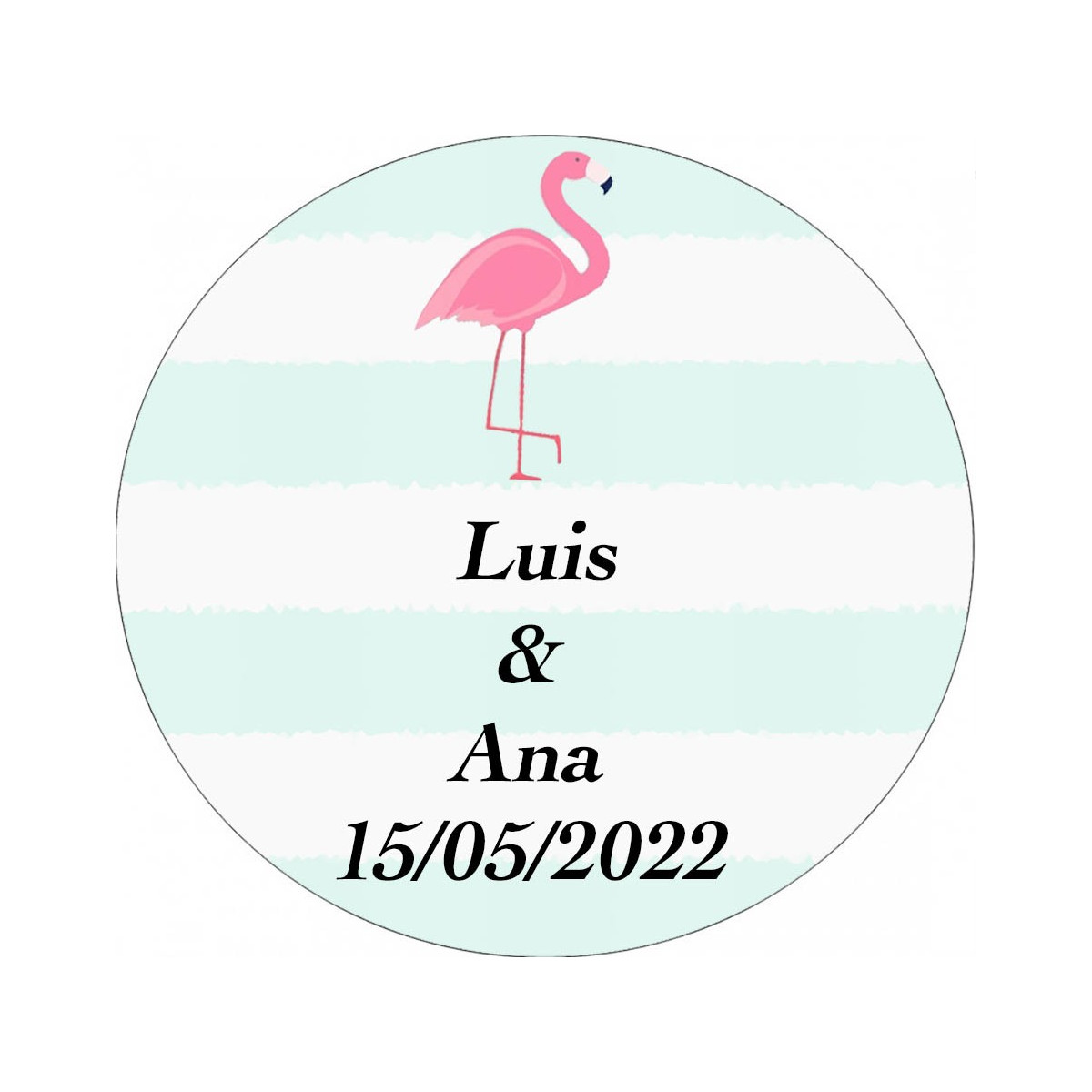 Adesivo personalizzato da 3 cm con fenicottero per matrimoni