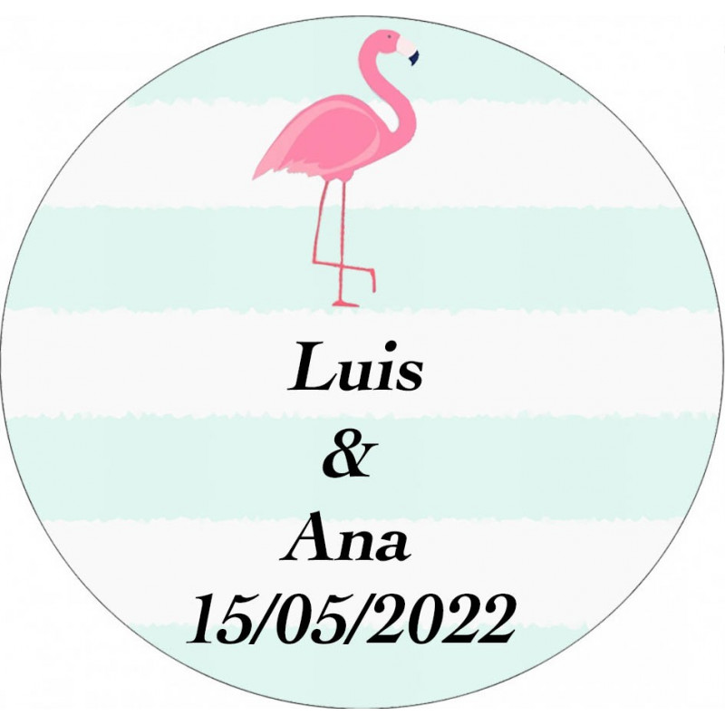Adesivo personalizzato da 3 cm con fenicottero per matrimoni