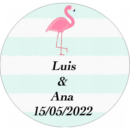 Adesivo personalizzato da 3 cm con fenicottero per matrimoni