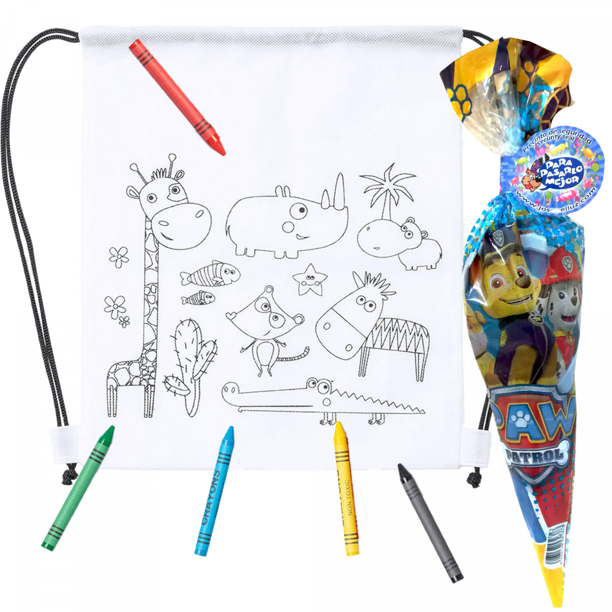 Borsa per colorare con colori e cono di caramelle paw patrol