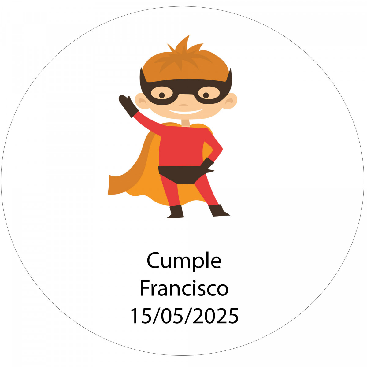 Adesivo trasparente personalizzato di 5 cm supereroe bambino