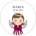 Adesivo trasparente 5cm personalizzato battesimo angelo bambina