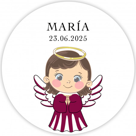 Adesivo trasparente 5cm personalizzato battesimo angelo bambina