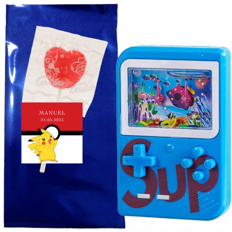 Gioco d acqua in borsa metalizzata personalizzata con adesivo pokémon