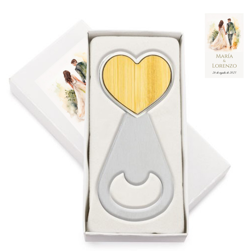 Apribottiglie con adesivo personalizzato per dettagli di matrimonio
