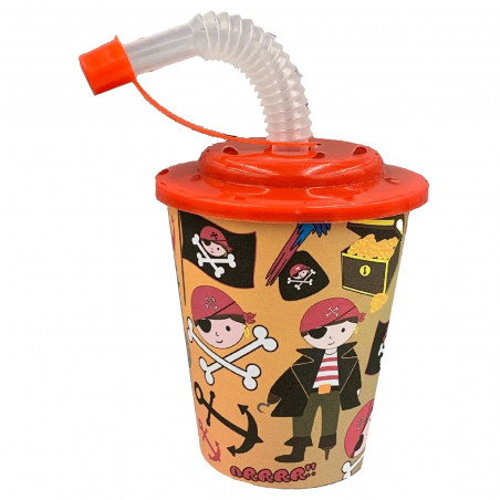 Dettagli per Bambini Pirati Bicchiere con Coperchio e Cannuccia