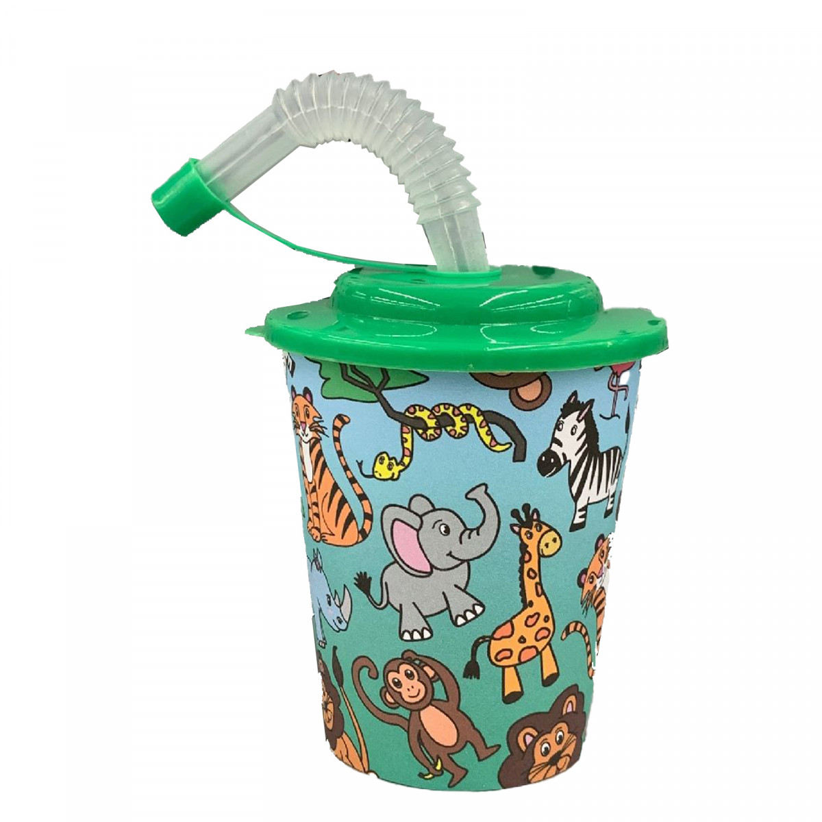 Regali Bambini Bicchiere con Animali e Coperchio con Cannuccia