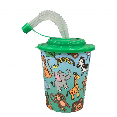Regali Bambini Bicchiere con Animali e Coperchio con Cannuccia