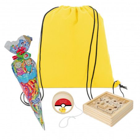 Dettaglio Infantile Pokemon con Zaino Giallo, Caramelle e Giochi in Legno