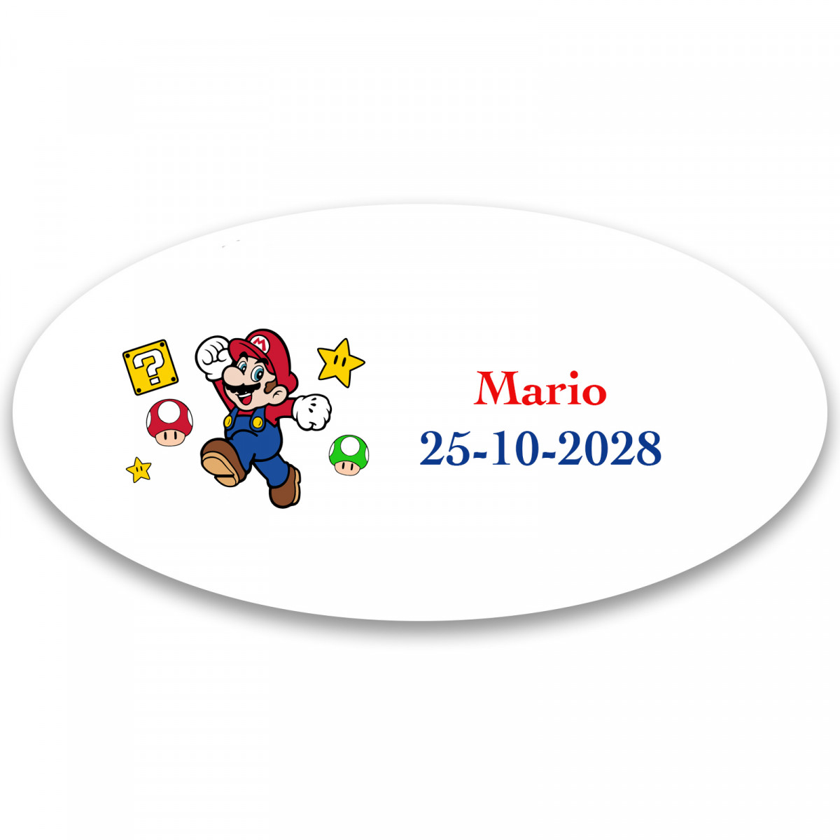 Mario bros adesivo personalizzato 4 5x2 2cm forma ovale