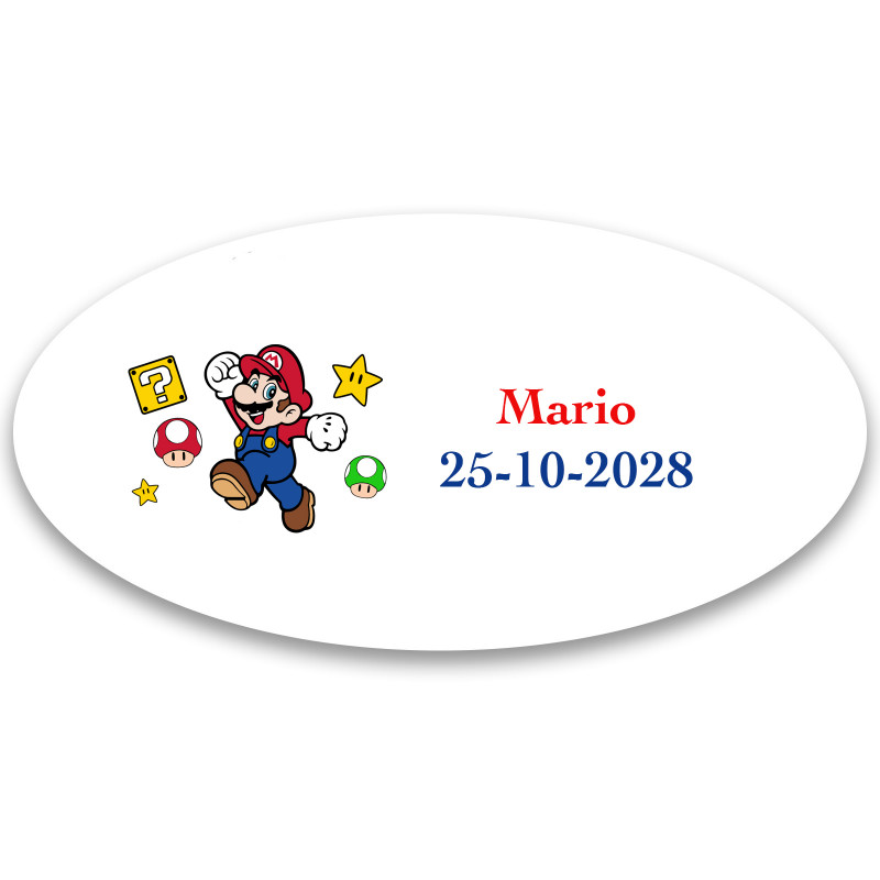 Mario bros adesivo personalizzato 4 5x2 2cm forma ovale