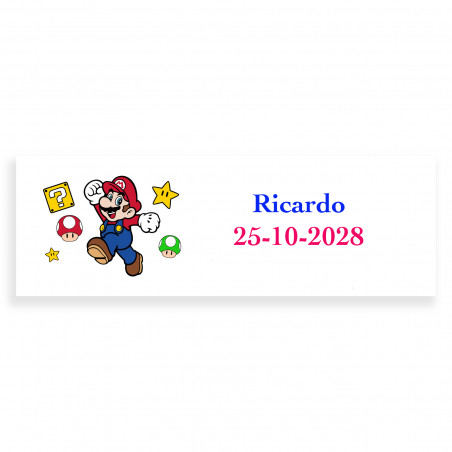 Mario bros etichetta personalizzata 6x2cm per compleanni ed eventi