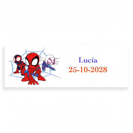 Spidey e il suo superteam etichetta adesiva personalizzata 6x2cm per eventi infantili